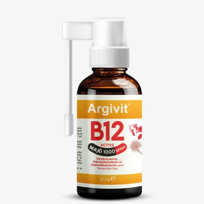 Argivit B12 Active Maxi 1000 Sprey - Metilkobalamin, Hidroksikobalamin ve Adenozilkobalamin İçeren Sprey Form Takviye Edici Gıda