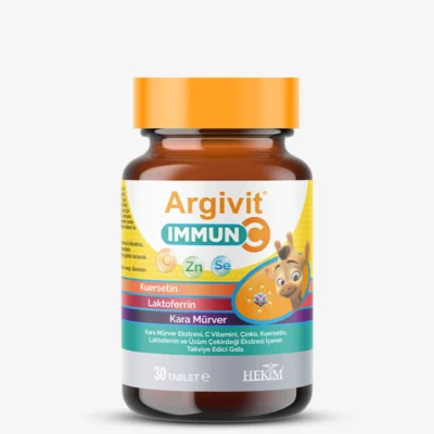 Argivit Immun C Tablet - Kara Mürver Ekstresi, C Vitamini, Çinko, Kuersetin, Laktoferrin ve Üzüm Çekirdeği İçeren Tablet Form Takviye Edici Gıda